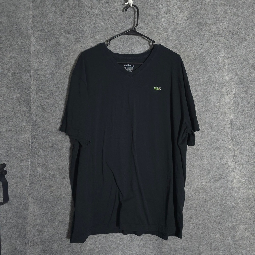 Lacoste V-Neck T-Shirt Mens 9R Black Pima Cotton Logo Short Sleeve Tee 15989